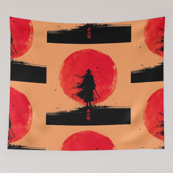 Item preview, Ronin Samurai Silhouette against Red Sun Ink Art designed and sold by MouradStudio.