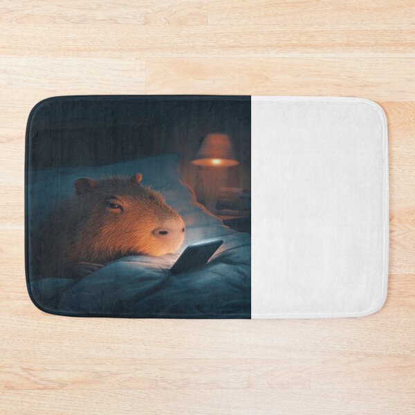 Item preview, Capybara Scrolling Phone in Bed Cozy Night designed and sold by NicolasGlowArt.