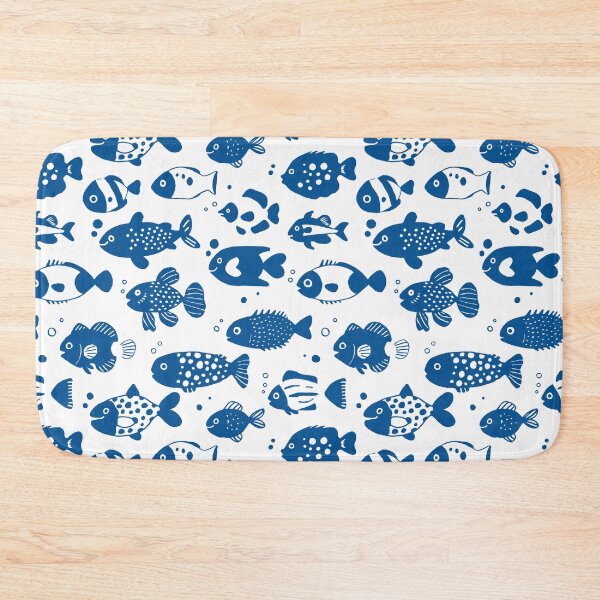 Item preview, Blue Fish Pattern Minimal Coastal Ocean designed and sold by trajeado14.