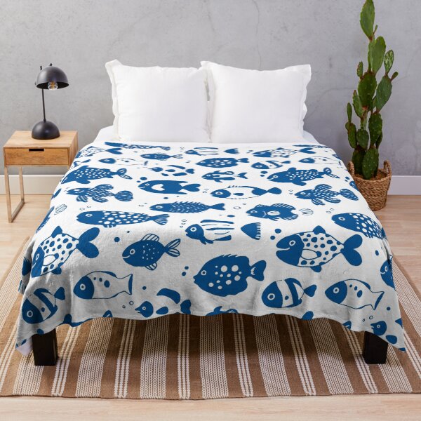 Item preview, Blue Fish Pattern Minimal Coastal Ocean designed and sold by trajeado14.