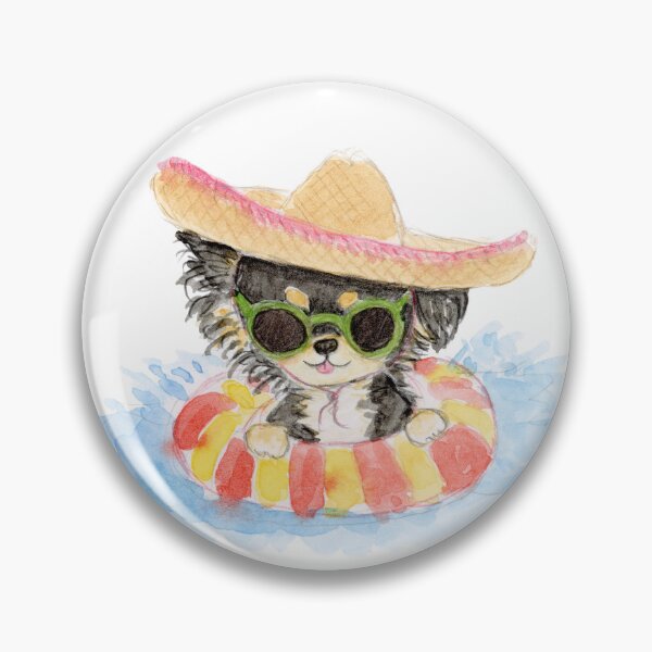 Item preview, Long-haired black Chihuahua on vacation in a float designed and sold by Chihuahuapaintr.