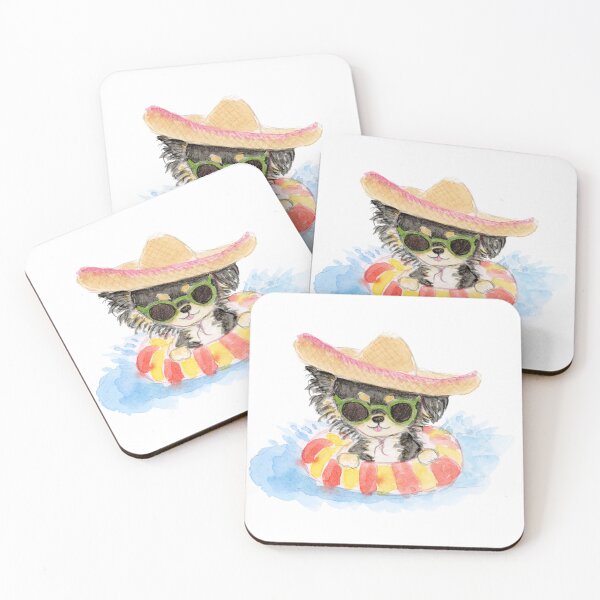 Item preview, Long-haired black Chihuahua on vacation in a float designed and sold by Chihuahuapaintr.