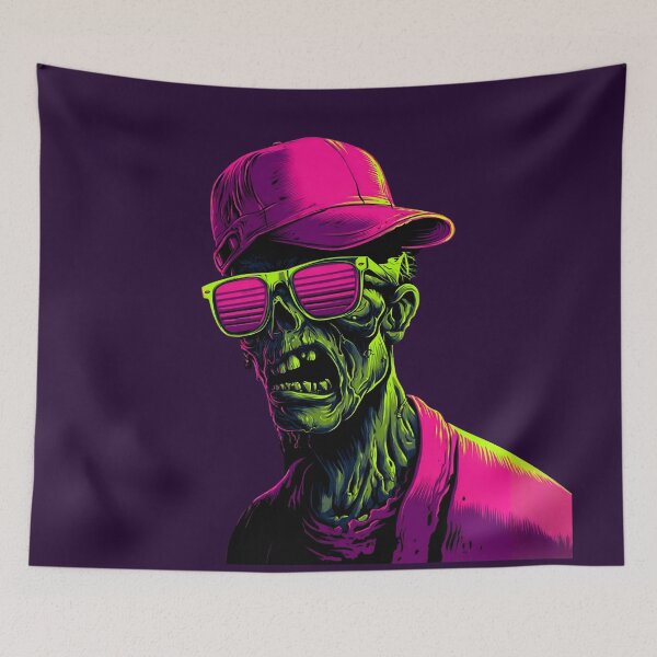 Item preview, Retro Neon Zombie With Shades and Cap designed and sold by VantagePrints.