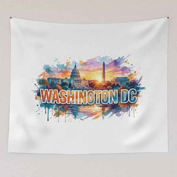 Artikelvorschau, Bunte Wasserfarben-Farbspritzer-Skyline von Washington DC entworfen und verkauft von Fenay Designs.