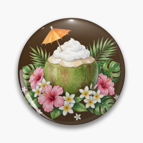 Item preview, Tropical Coconut Drink with Hibiscus and Plumeria Flowers – Summer Island Paradise Art designed and sold by Estreluz.