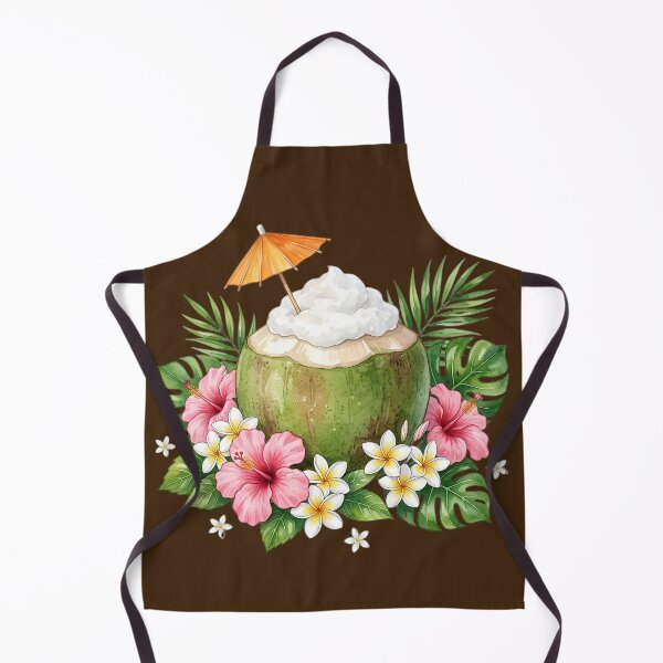 Item preview, Tropical Coconut Drink with Hibiscus and Plumeria Flowers – Summer Island Paradise Art designed and sold by Estreluz.