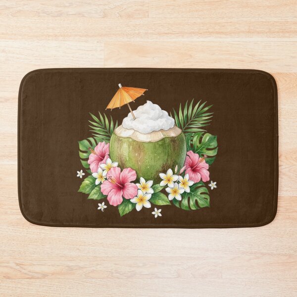 Item preview, Tropical Coconut Drink with Hibiscus and Plumeria Flowers – Summer Island Paradise Art designed and sold by Estreluz.