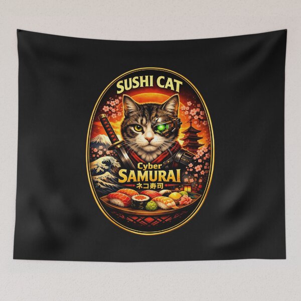 Item preview, Cyber Samurai Sushi Cat Japanese Cat Warrior Design designed and sold by Dragon-Samurai.