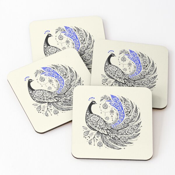 Item preview, Peacock black and white blue art designed and sold by Natart1004.