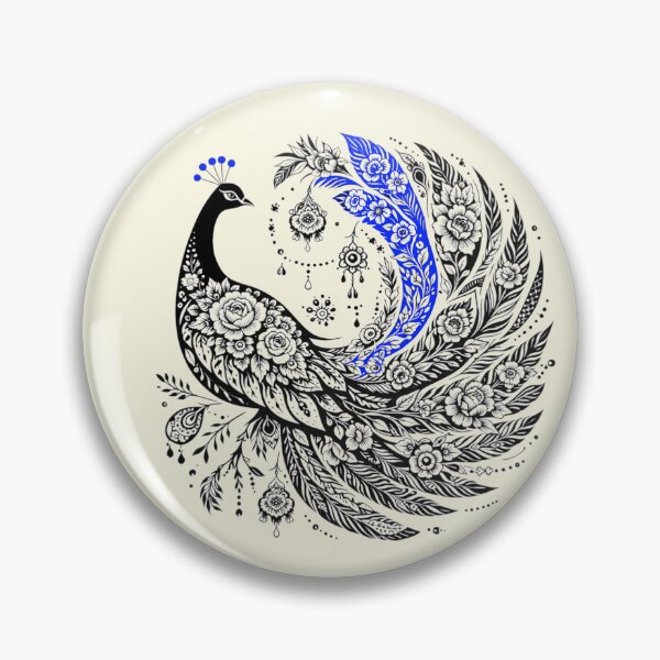 Item preview, Peacock black and white blue art designed and sold by Natart1004.