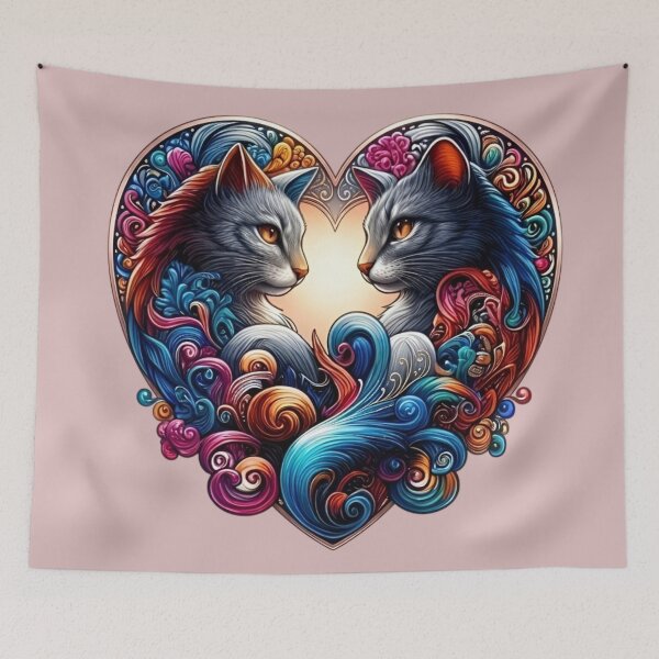 Item preview, Ornamental Cats in Heart – Artistic Colorful Feline Love Design designed and sold by Good Vibes .
