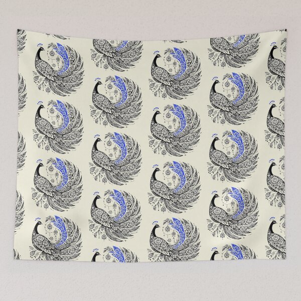 Item preview, Peacock black and white blue art designed and sold by Natart1004.