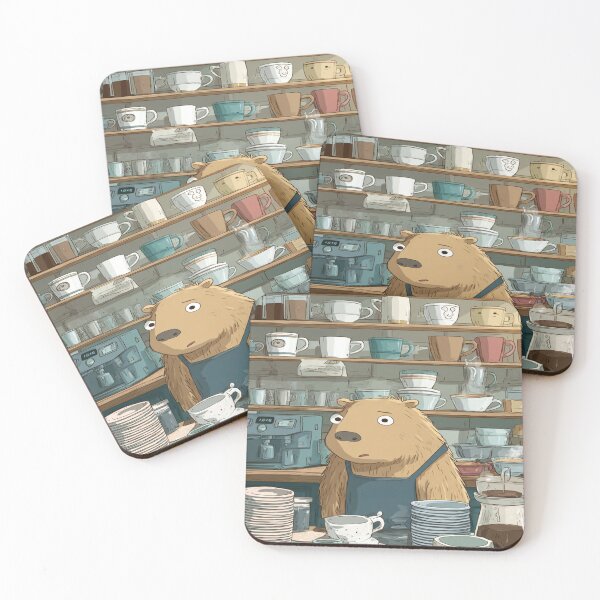 Item preview, Overwhelmed Capybara Barista Coffee Shop Chaos designed and sold by NicolasGlowArt.
