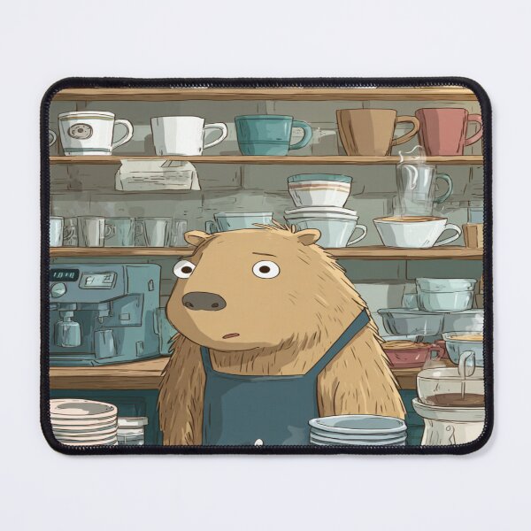 Item preview, Overwhelmed Capybara Barista Coffee Shop Chaos designed and sold by NicolasGlowArt.