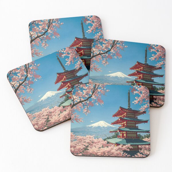 Item preview, Pagoda and Cherry Blossoms | Japanese Spring Landscape Illustration designed and sold by Pulipsori.