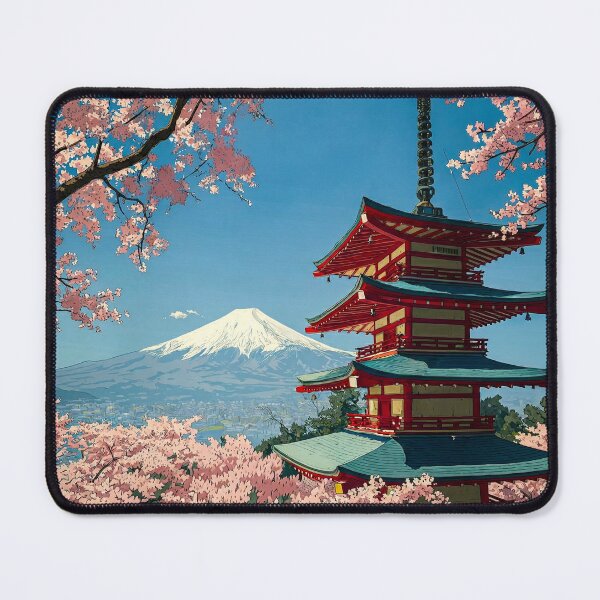 Item preview, Pagoda and Cherry Blossoms | Japanese Spring Landscape Illustration designed and sold by Pulipsori.
