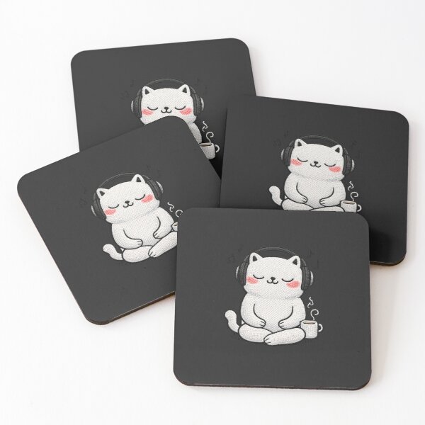 Item preview, Kawaii Music Cat Embroidery Design, Cute Chubby Anime LoFi Chill Cat designed and sold by ColorSplash123.