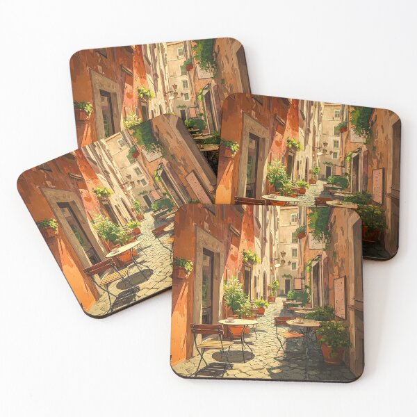 Item preview, Sunlit Italian Alley Café | Warm Mediterranean Street Illustration designed and sold by Pulipsori.