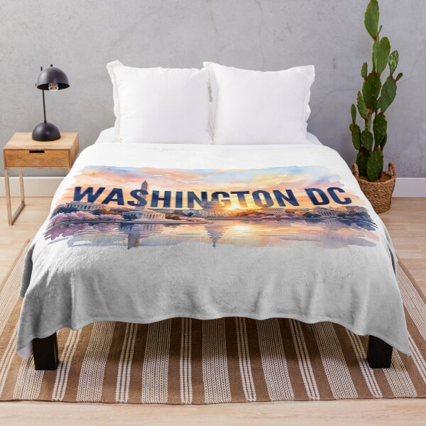 Item preview, Washington DC Watercolor Sunset Cherry Blossom Skyline designed and sold by Fenay Designs.