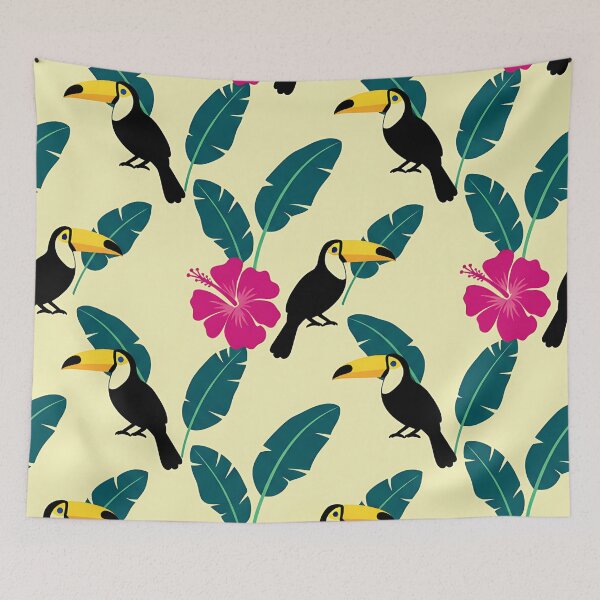 Item preview, Tropical Toucans Hibiscus Leaves Pattern Print designed and sold by Gear Camel.