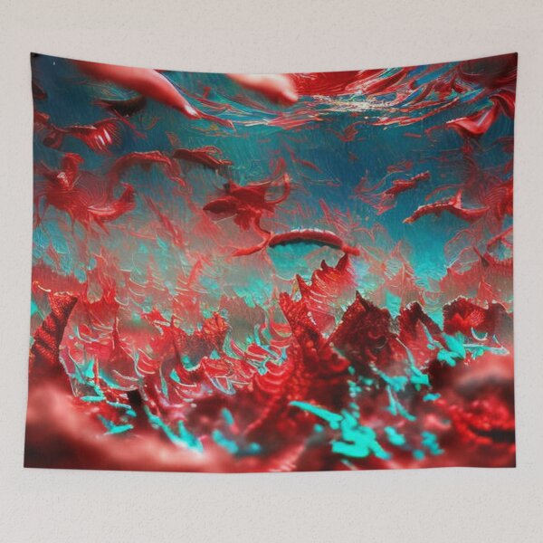 Item preview, Surreal Underwater Coral Dreamscape in Red and Turquoise – Abstract Ocean Art by FotoworldEdel designed and sold by FotoworldEdel.