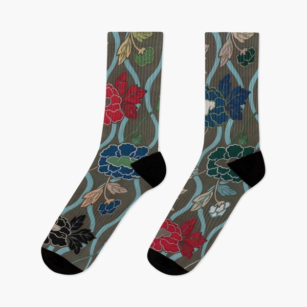 Artikelvorschau, Jugendstil-Blumengittermuster in Blau, Rot und Grün, inspiriert von der botanischen Tradition entworfen und verkauft von ArtDesignRemix.