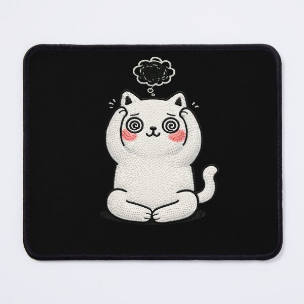 Item preview, Kawaii Anxious Cat Embroidery Design, Cute Chubby Anime Overthinking Cat designed and sold by ColorSplash123.