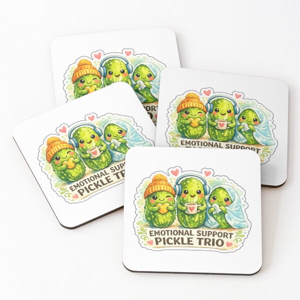 Item preview, Emotional Support Pickle Trio – Cute Watercolor Kawaii Sticker designed and sold by ymzartnft44.