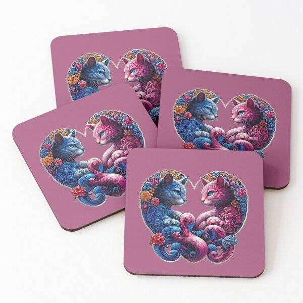Item preview, Dual Color Cats in Ornamental Heart – Romantic Feline Art designed and sold by Good Vibes .