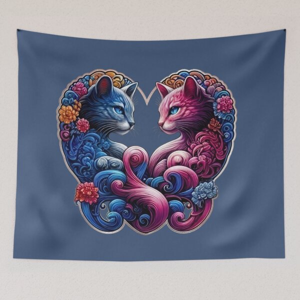 Item preview, Dual Color Cats in Ornamental Heart – Romantic Feline Art designed and sold by Good Vibes .