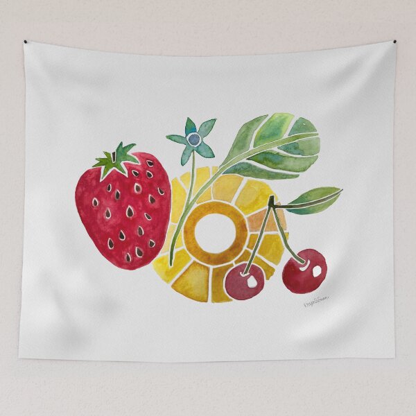 Item preview, Watercolor Strawberry, Cherries & Pineapple – Botanical Fruit Illustration, Fresh Summer Aesthetic designed and sold by covetedcove.
