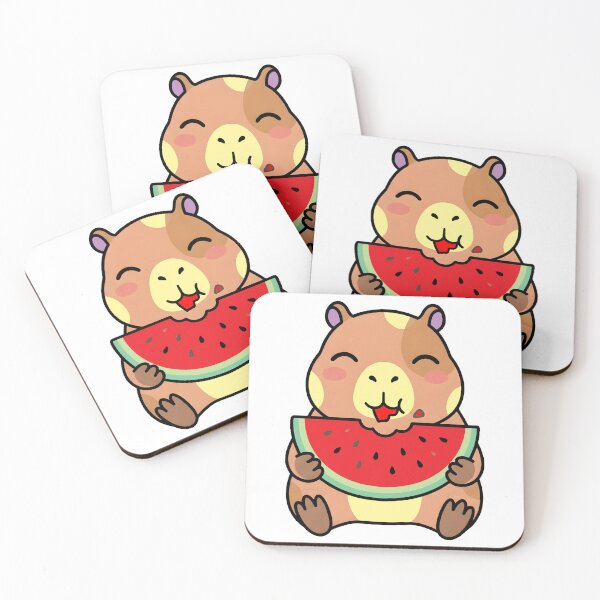 Item preview, Happy Kawaii Capybara Eating Watermelon Slice designed and sold by PholPol1959.