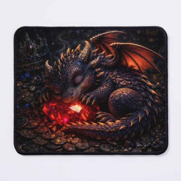 Item preview, Cute Baby Dragon Sleeping on Red Gem – Dark Fantasy Dragon, Adorable Dragon, Treasure Hoard, Gothic Cute Art, Magical Creature, Fantasy Illustration designed and sold by DrakariArt.