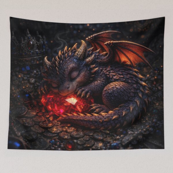 Item preview, Cute Baby Dragon Sleeping on Red Gem – Dark Fantasy Dragon, Adorable Dragon, Treasure Hoard, Gothic Cute Art, Magical Creature, Fantasy Illustration designed and sold by DrakariArt.