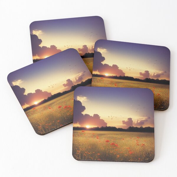 Item preview, Dramatic Sunset Meadow with Red Poppies and Birds – Atmospheric Nature Art by FotoworldEdel designed and sold by FotoworldEdel.