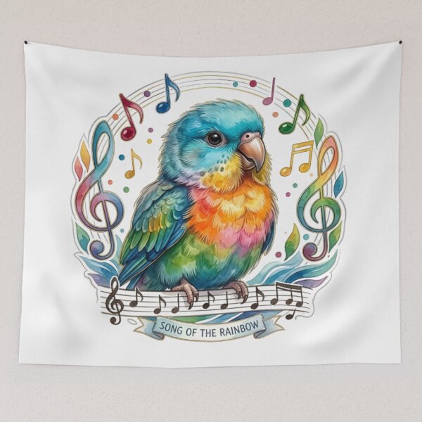 Item preview, Song of the Rainbow - Colorful Watercolor Bird & Music Notes designed and sold by Good Vibes .