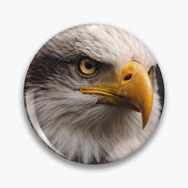 Item preview, A high-detail close-up of a bald eagle's head, showcasing its piercing yellow eye and sharp beak against a dark background. designed and sold by Dreamy Armine Art.