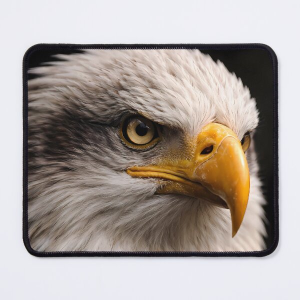 Item preview, A high-detail close-up of a bald eagle's head, showcasing its piercing yellow eye and sharp beak against a dark background. designed and sold by Dreamy Armine Art.