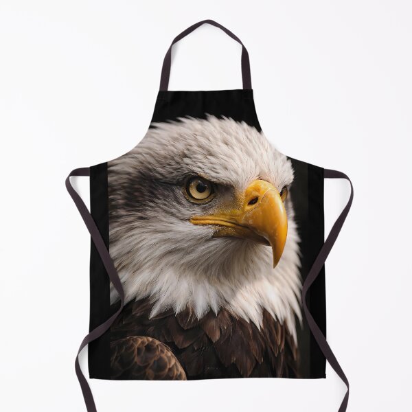 Item preview, A high-detail close-up of a bald eagle's head, showcasing its piercing yellow eye and sharp beak against a dark background. designed and sold by Dreamy Armine Art.