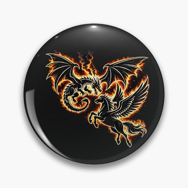 Item preview, Fiery Dragon and Pegasus Battle Artwork - Winged Mythical Creatures in Flaming Combat designed and sold by FireOrchid.