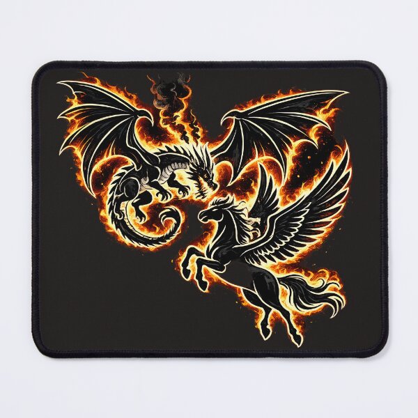Item preview, Fiery Dragon and Pegasus Battle Artwork - Winged Mythical Creatures in Flaming Combat designed and sold by FireOrchid.