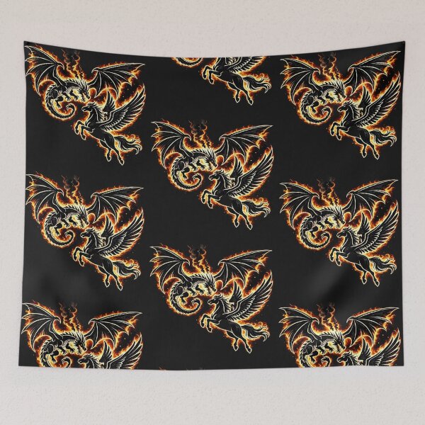 Item preview, Fiery Dragon and Pegasus Battle Artwork - Winged Mythical Creatures in Flaming Combat designed and sold by FireOrchid.