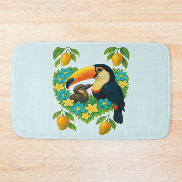 Item preview, Toucan and its chick among yellow mangoes designed and sold by the artedivino.