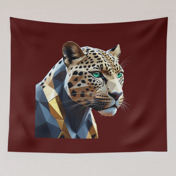 Item preview, Geometric Golden Leopard Head - Modern Grey & Gold Wild Cat Bust designed and sold by VIRALOOP.
