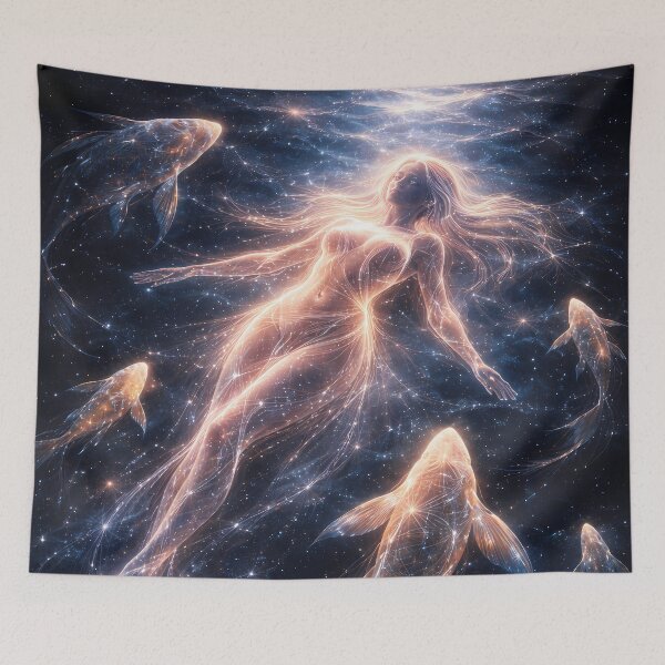 Item preview, Celestial Spirit Woman with Cosmic Fish Art designed and sold by KnitOfShadoF.