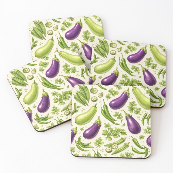 Item preview, Farm Fresh India: Botanical Okra & Eggplant Seamless Art designed and sold by OpenDreamArts.