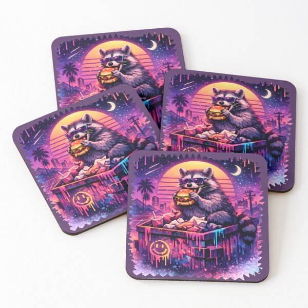 Item preview, Vaporwave Raccoon Dumpster Burger – Retro Neon Aesthetic – Dripping Color Street Art Design designed and sold by AnimalAirtistry.