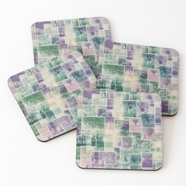 Item preview, Green and Purple Vintage Stamp Collage designed and sold by pinkal.