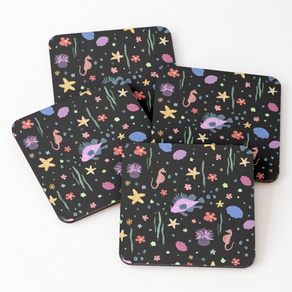 Item preview, Playful colourful underwater sea ocean life black designed and sold by Yana Mustafina | Boho Soulful Designs.