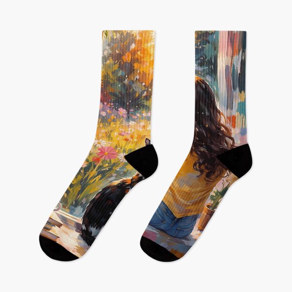 Item preview, Sunlit Porch with Cat and Woman designed and sold by cuprum.